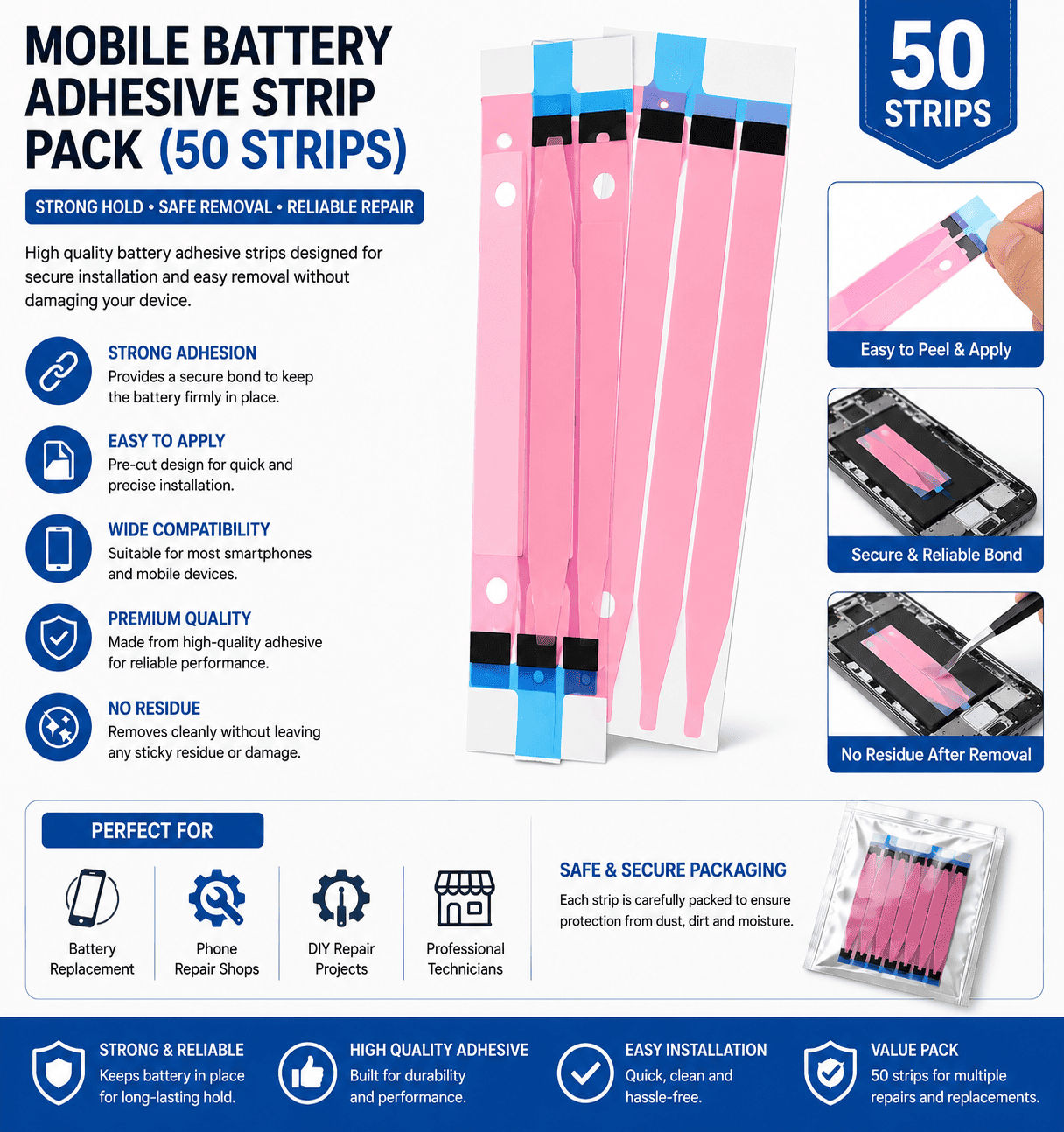 Mobile Battery Adhesive Strip Pack (50 strips)
