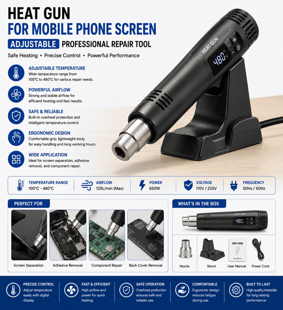 Heat Gun for Mobile Phone Screen (Adjustable)