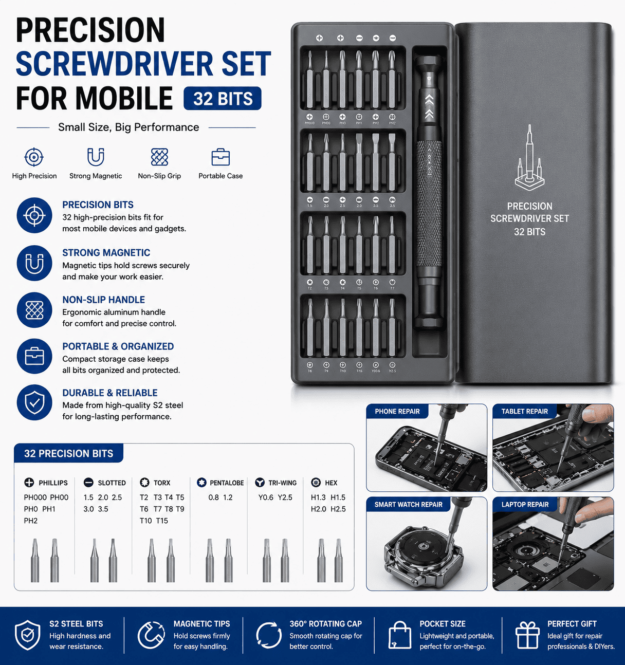 Precision Screwdriver Set for Mobile (32 bits)