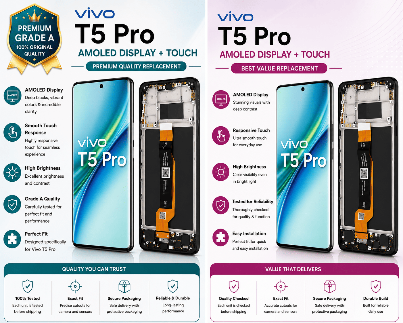 Vivo T5 Pro AMOLED Display + Touch